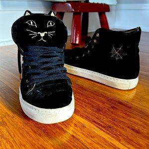 MEOW! Cat face Charlotte Olympia Black Velvet Hi Tops